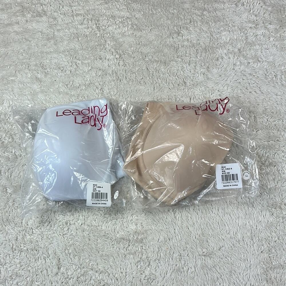 Leading Lady 5042 Brigitte‎ padded wireless bras - nude and white 40B NWT